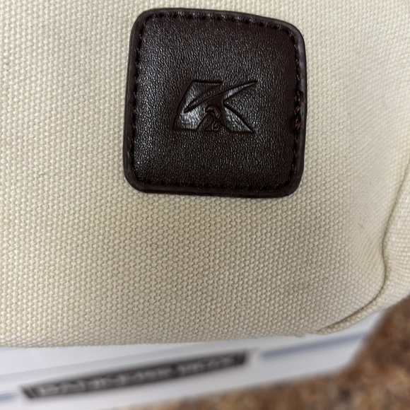 Canvas Shoulder Bag/Tote Bag Cream/Ivory W/Brown Lining 3 Compartments - Picture 2 of 9